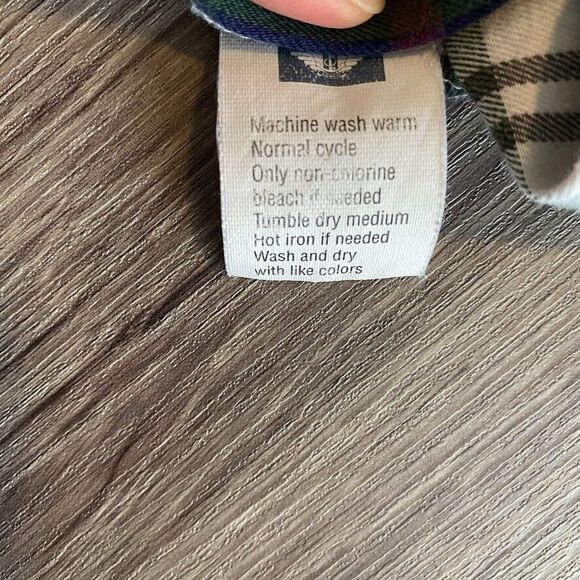 VTG Dockers Men's Small Plaid Flannel Cotton Button Down White Blue Green 90's - Picture 9 of 12